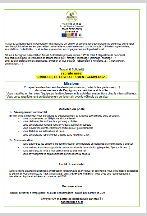Tes ai offre emploi charge dev commercial 102023